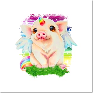 Gay Pride - Cute Birthday Party Pig - watercolor Posters and Art